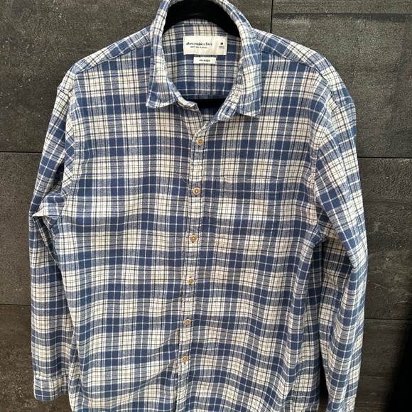 Abercrombie & Fitch Soft A&F Relaxed Blue/White Flannel Shirt Size M - Picture 1 of 8